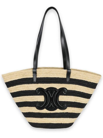 Striped Classic Pannier Raffia Bucket Tote Bag Natural Black - CELINE - BALAAN 1