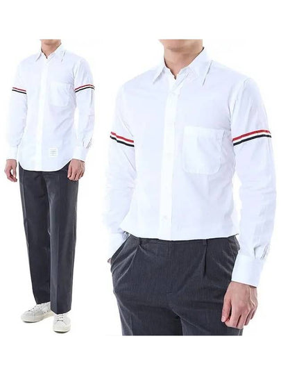 Men's Poplin Grosgrain Armband Classic Long Sleeve Shirt White - THOM BROWNE - BALAAN 2