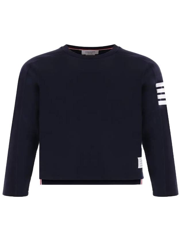 4-Bar Striped Cotton Long Sleeve T-Shirt Navy - THOM BROWNE - BALAAN 2