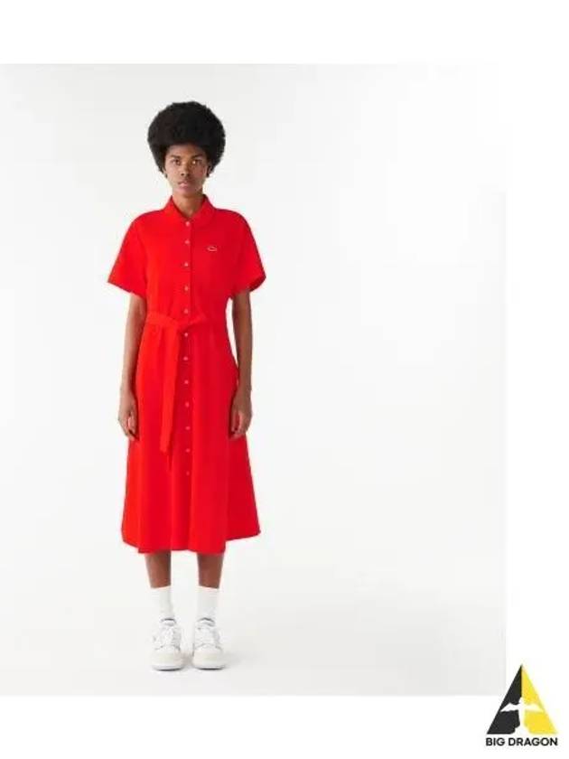 Women s belted short sleeved polo dress red - LACOSTE - BALAAN 1