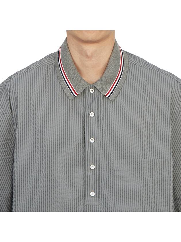 Striped Short Sleeve Shirt Grey - THOM BROWNE - BALAAN 8