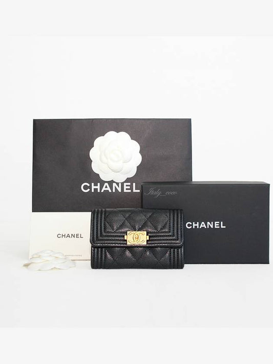 Boy  Flap Card Holder Grained Calfskin Gold Black - CHANEL - BALAAN 2