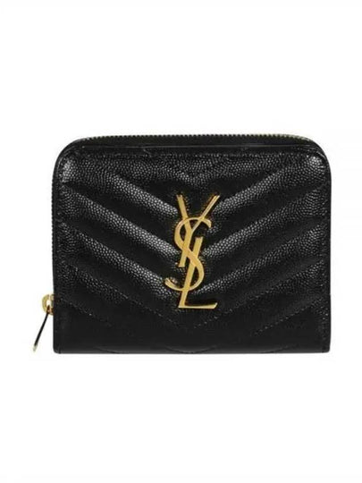 Monogram Zipper Grained Leather Half Wallet Black - SAINT LAURENT - BALAAN 2