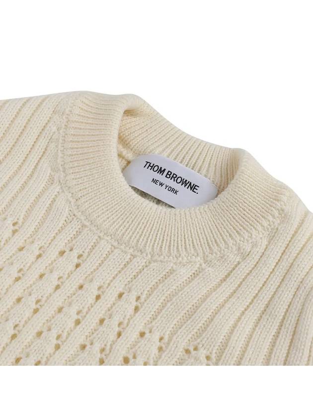 4 Bar Pointelle Knit Top White - THOM BROWNE - BALAAN 4