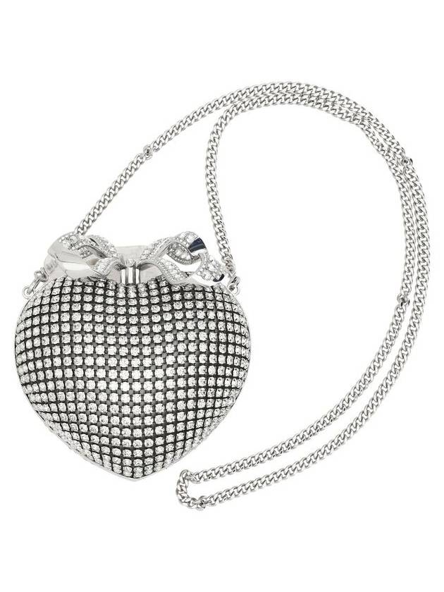 'Heart' Silver Clutch With Bow On The Front And All-Over Crystal Decorations In Tech Fabric Woman - SELF PORTRAIT - BALAAN 1