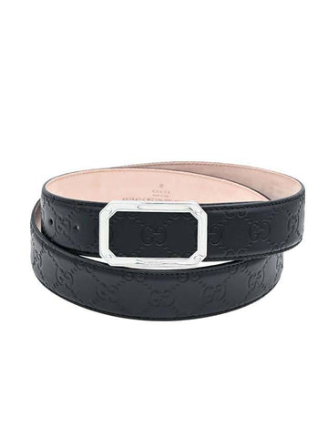 GG Signature Silver Buckle Leather Belt Black - GUCCI - BALAAN 1