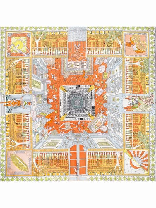 Objet de Curiosity 90 Silk Carr? Scarf Orange Rose Blue - HERMES - BALAAN.