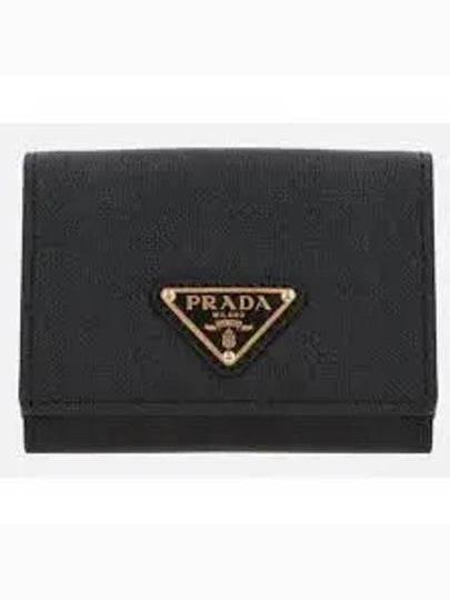 Women's Triangle Logo Saffiano Compact Half Wallet Black - PRADA - BALAAN 2