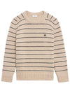 Striped Triomphe Embroidery Wool Knit Top Vanilla - CELINE - BALAAN 1