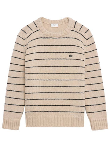 Striped Triomphe Embroidery Wool Knit Top Vanilla - CELINE - BALAAN 1