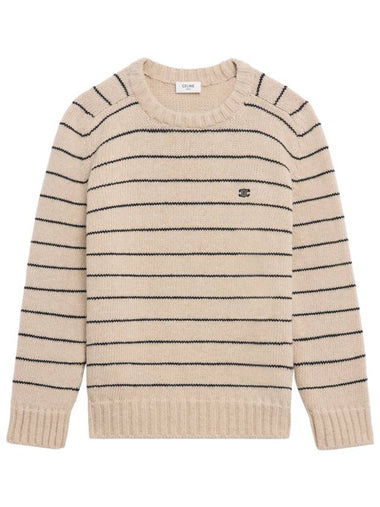 Striped Triomphe Embroidery Wool Knit Top Vanilla - CELINE - BALAAN 1