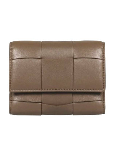 Cassette Tri-Fold Zipper Half Wallet Taupe Grey - BOTTEGA VENETA - BALAAN 1