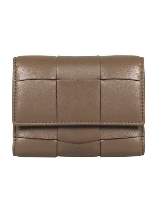 Cassette Tri-Fold Zipper Half Wallet Taupe Grey - BOTTEGA VENETA - BALAAN 1