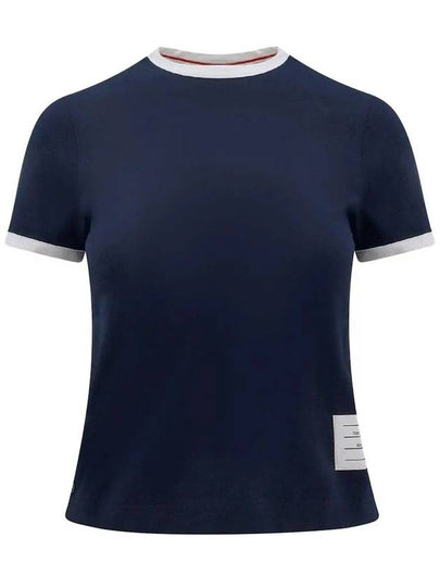 Asymmetric Hem Short Sleeve T-Shirt Navy - THOM BROWNE - BALAAN 2