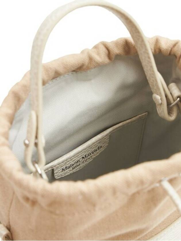 5AC Number Logo Texture Leather Bucket Bag White - MAISON MARGIELA - BALAAN.