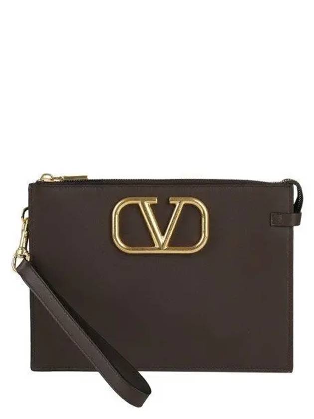 V Logo Signature Clutch Bag Brown - VALENTINO - BALAAN 1