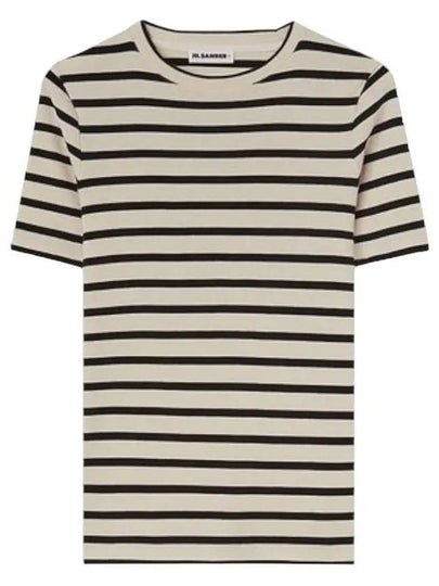 Striped Cotton Short Sleeve T-Shirt Black Beige - JIL SANDER - BALAAN 2