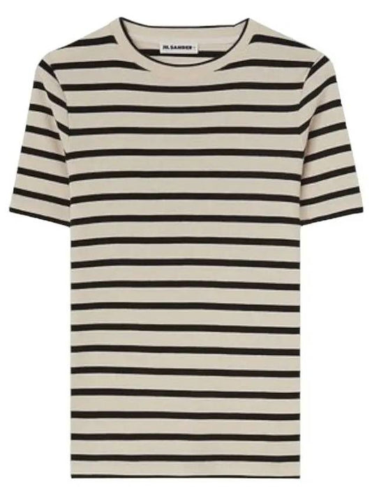 Striped Cotton Short Sleeve T-Shirt Black Beige - JIL SANDER - BALAAN 2