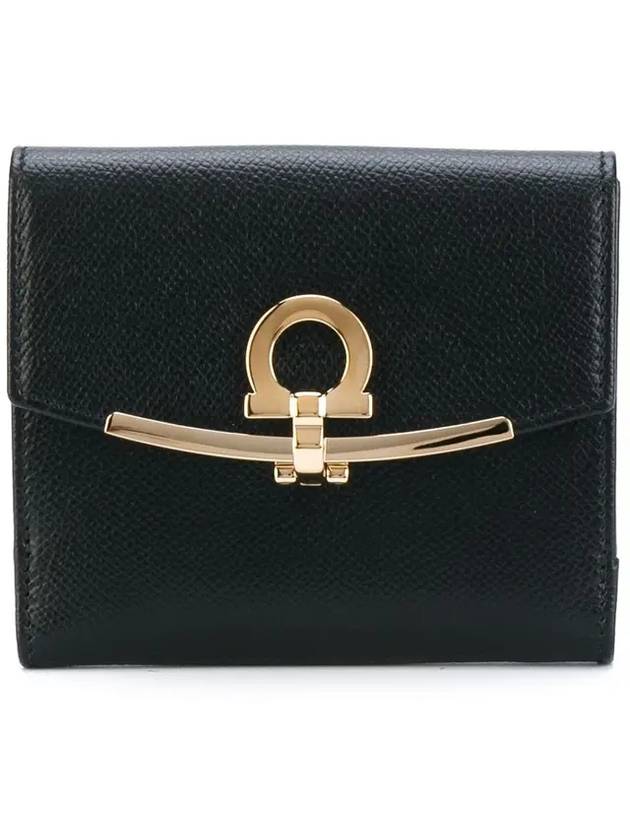 Gancini Leather Half Wallet Black - SALVATORE FERRAGAMO - BALAAN 1