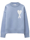 Big Heart Logo Wool Knit Top Blue - AMI - BALAAN 5