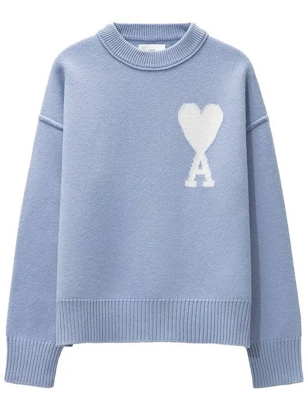 Big Heart Logo Wool Knit Top Blue - AMI - BALAAN 5