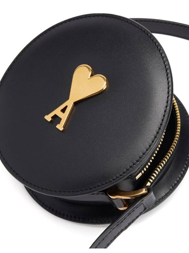 Paris Round Leather Cross Bag Black - AMI - BALAAN 3