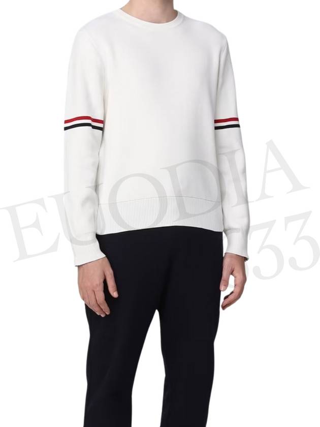 Men's Milan Stitch Armband Crew Neck Knit Top White - THOM BROWNE - BALAAN 8