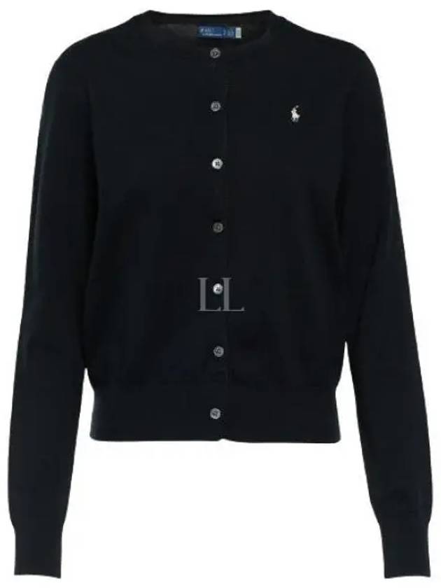 Women's Embroidered Logo Round Neck Cardigan Black - POLO RALPH LAUREN - BALAAN 2