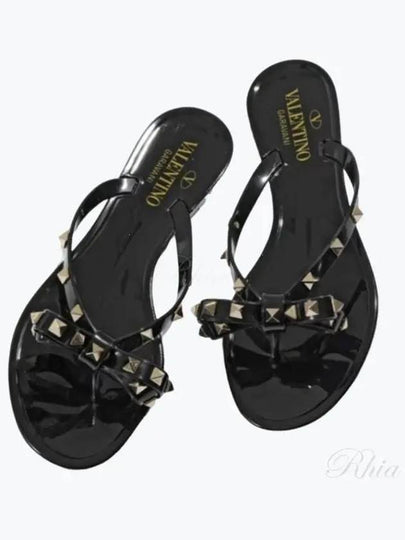 Women's Rockstud Ribbon Flip Flops Black - VALENTINO - BALAAN 2