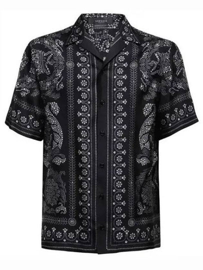 Men's Barocco Silhouette Silk Short Sleeve Shirt Black - VERSACE - BALAAN 2