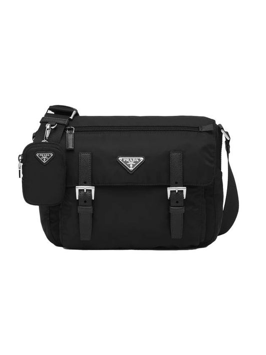 Re-Nylon Zip Pocket Messenger Bag Black - PRADA - BALAAN 1