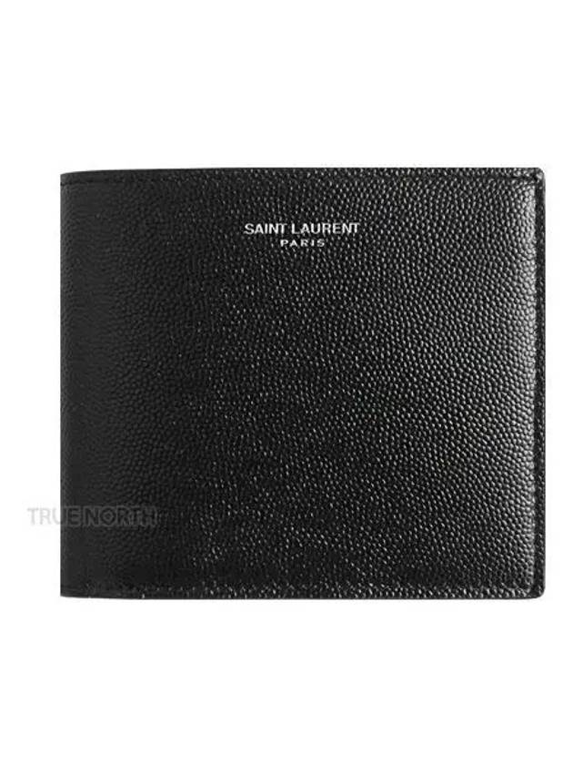 Classic Logo Textured Leather Half Wallet Black - SAINT LAURENT - BALAAN 2