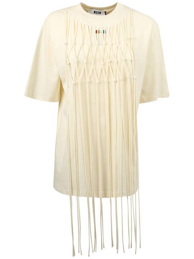 Macrame Tassel Logo Short Sleeve T-Shirt Light Yellow - MSGM - BALAAN 1