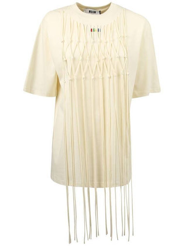 Macrame Tassel Logo Short Sleeve T-Shirt Light Yellow - MSGM - BALAAN 1