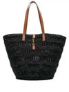 Top Handle Raffia Tote Bag Black - SAINT LAURENT - BALAAN 2