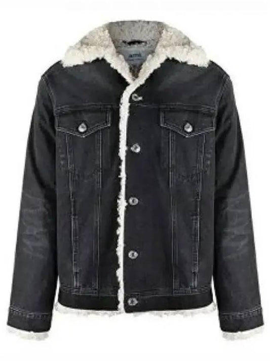 Teddy trim button-up denim jacket dark Grey - AMI - BALAAN 2