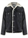 Teddy trim button-up denim jacket dark Grey - AMI - BALAAN 2