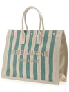 Rive Gauche Striped Logo Canvas Tote Bag Water Green - SAINT LAURENT - BALAAN 3