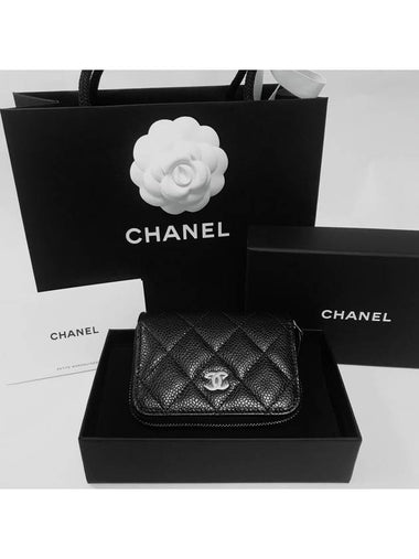 Classic zipper card wallet caviar black silver AP0216 - CHANEL - BALAAN 1