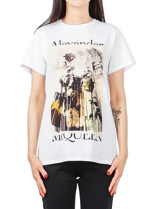 Women's Dress Print Short Sleeve T-Shirt White - ALEXANDER MCQUEEN - BALAAN.