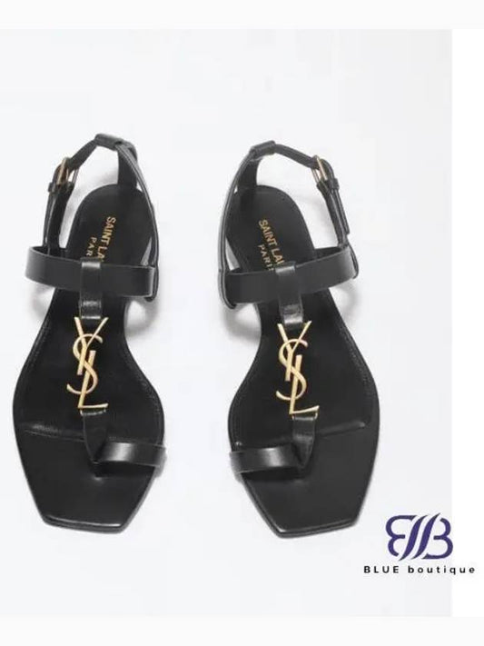 Cassandra Smooth Leather Flat Sandals Black - SAINT LAURENT - BALAAN 2