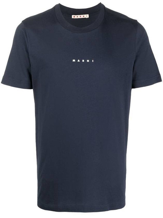 Classic Logo Print Cotton Short Sleeve T-Shirt Blue - MARNI - BALAAN 1