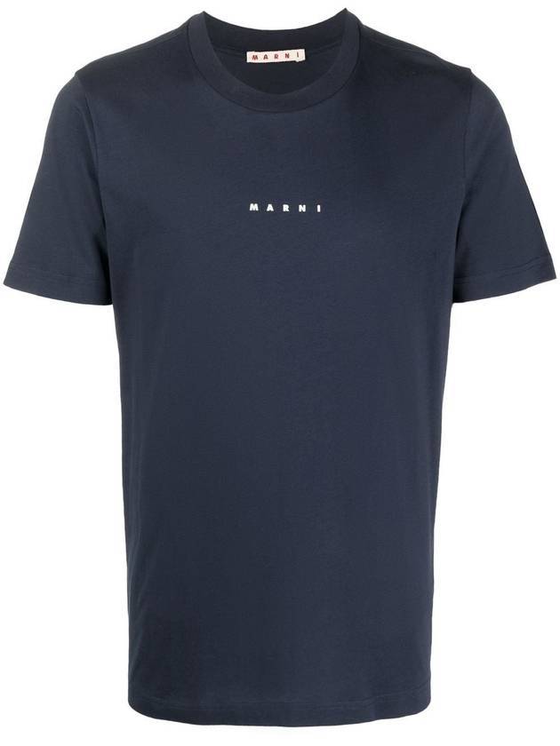 Classic Logo Print Cotton Short Sleeve T-Shirt Navy - MARNI - BALAAN 1