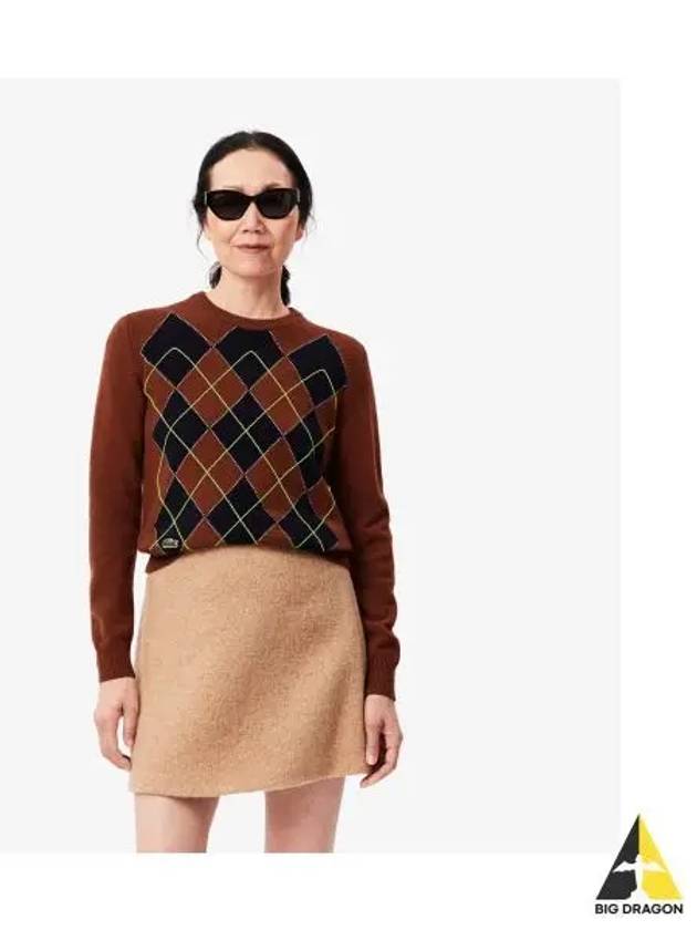 Women s Argyle Crewneck Sweater Brown - LACOSTE - BALAAN 1