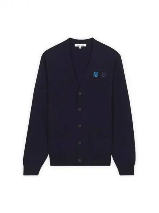 Men s Double Bold Foxhead Patch Regular Spring Fall Cardigan Ink Blue Domestic Product GM0024031963364 - MAISON KITSUNE - BALAAN 1