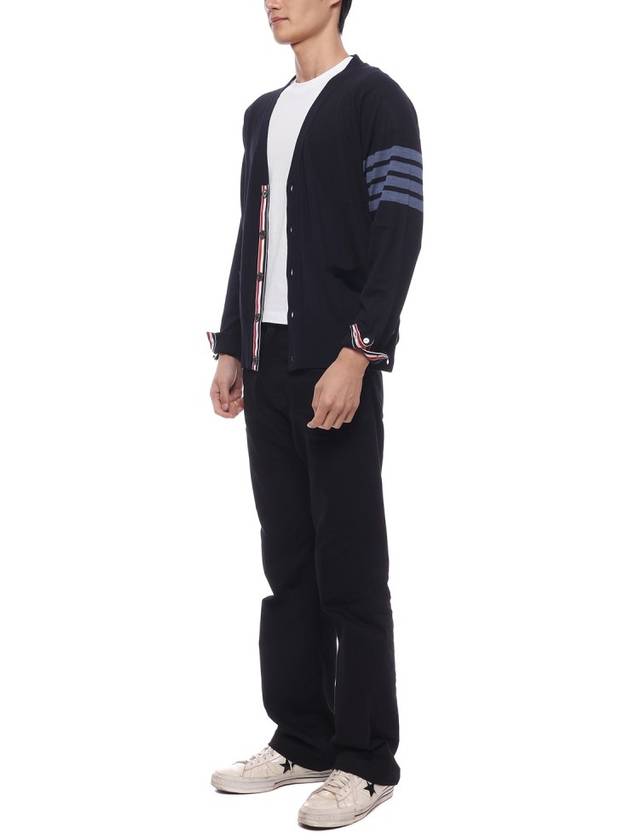 4-Bar Stripe Sustainable Merino Wool Cardigan Navy - THOM BROWNE - BALAAN 5