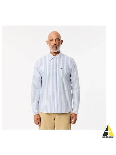 Men s Oxford Striped Shirt Sky Blue - LACOSTE - BALAAN 1