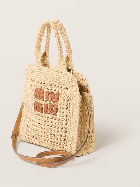 Raffia Crochet Handbag Shoulder Bag Beige - MIU MIU - BALAAN 2