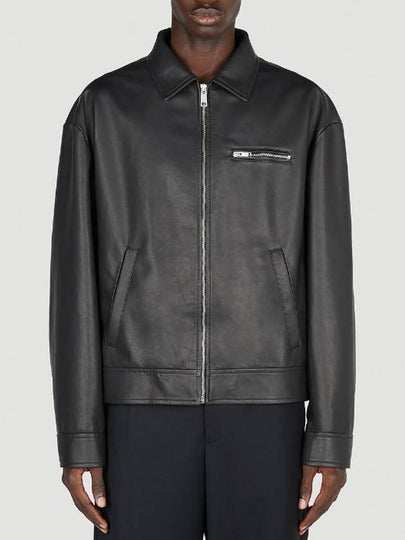 Triangle Logo Nappa Leather Zip Up Jacket Black - PRADA - BALAAN 2