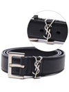 Grained Leather Silver Monogram Belt Black - SAINT LAURENT - BALAAN 3